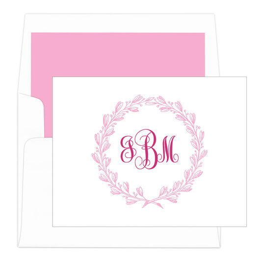 Pink Wreath Foldover Note Cards